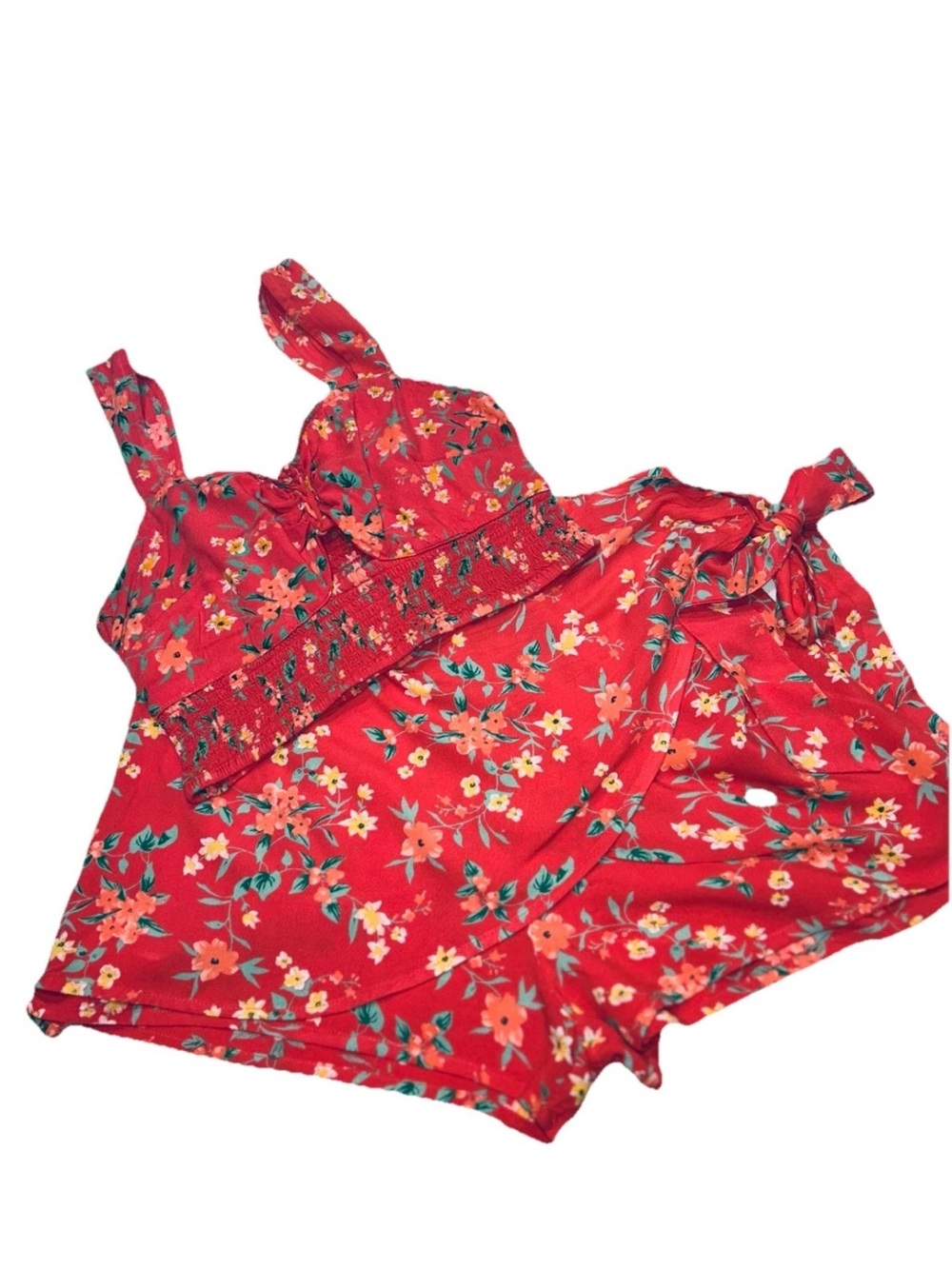 Japna Floral Crop Top Skort Set Two Piece Matching Red Summer Boho Festival L